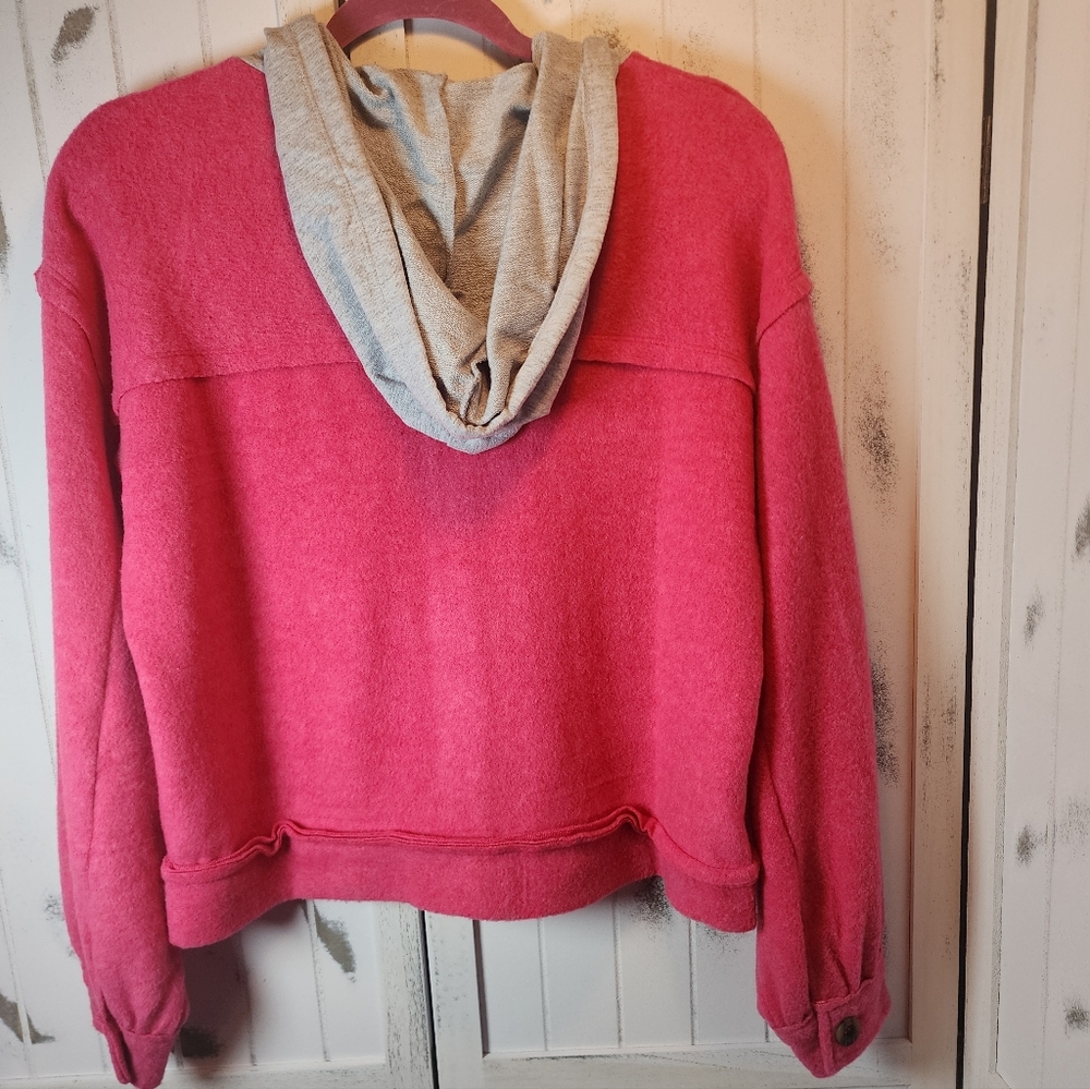 Zenana Brushed Hacci Hooded Button Down Shacket - Picture 4 of 7